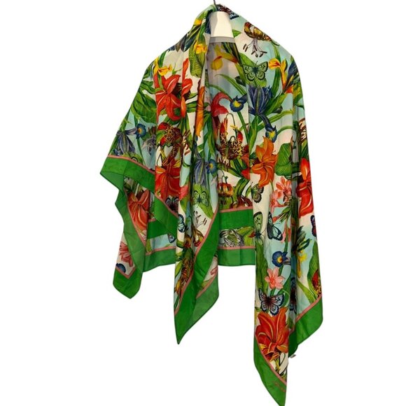 louis dell olio SPECTACULAR green flowers butterflies large pareo shawl scarf - Picture 4 of 7